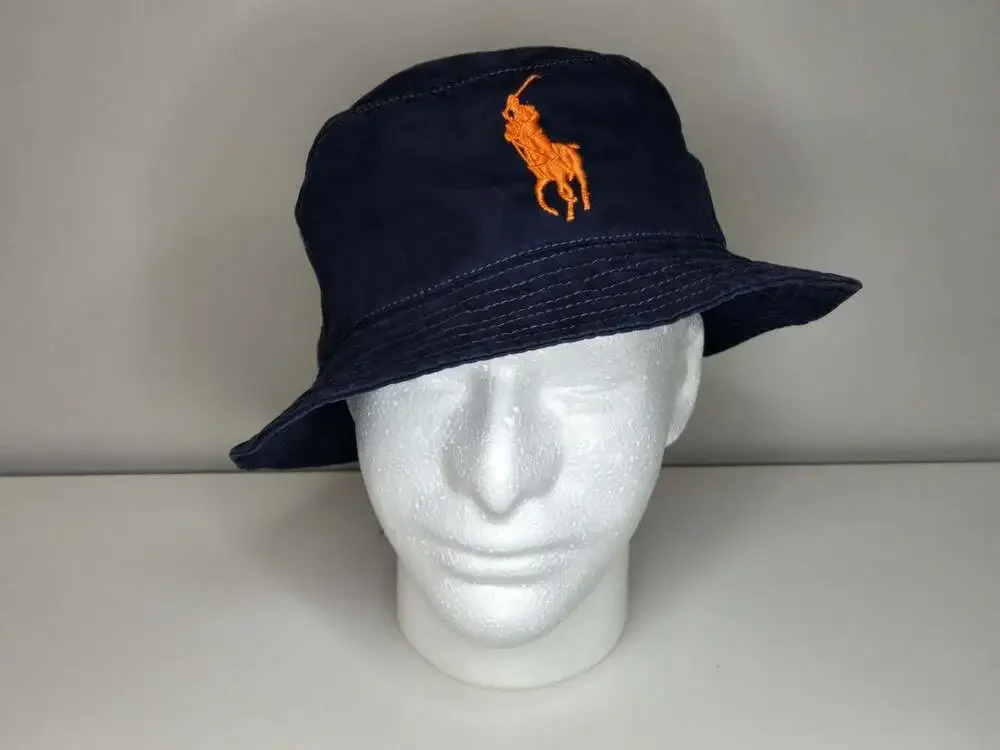 Polo Ralph Lauren Big Pony Cotton Twill Bucket Hat in Navy/Orange NWT!